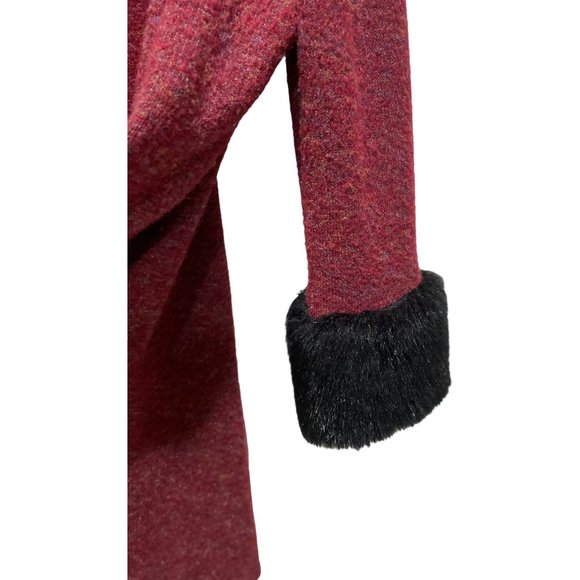 P Luca Red Open Concept Hoodie Faux Fur Long Cardigan Sweater Size L - Picture 2 of 6